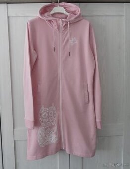 Růžová dlouhá mikina na zip s kapucí - XS, S