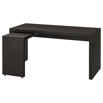 MALM Psací stůl s výsuvnou deskou, černohnědá, 151x65cm