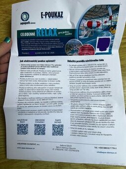 Aquapark Olomouc, celodenni RELAX, celkem 4 poukazy