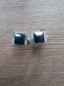 Stříbrné manžetové knoflíčky s hematitem-nenošené - 1