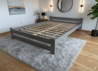 Nová postel MASIV BOROVICE šeda 160x200cm + rošt