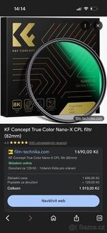 K&F CONCEPT CPL 82mm NANO-X nový