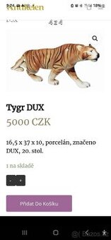 Porcelánová socha tygra od firmy Royal DUX Czechoslovakia