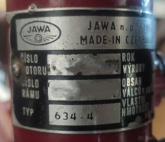 Jawa 350/634 - výrobní štítek