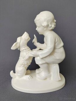 Starožitná soška "Chlapec se psem" Max Roesler (1900-1910)