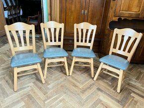 4 židle sv. dub masiv, kožený sedák šedá