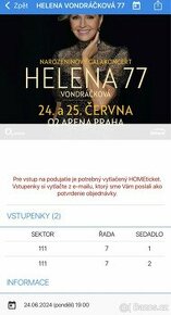 Prodám vstupenky - Helena Vondráčková - O2 Aréna