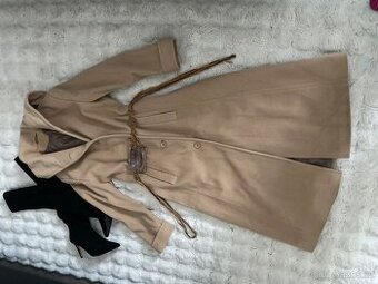 Kašmírový vlneny camel  bezovy dlouhy kabat