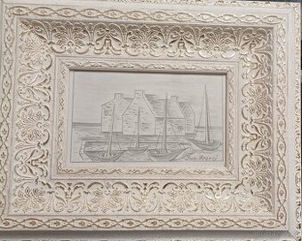 Bárky. Hezky rámováno. Pastel.