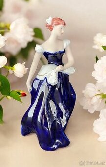 Porcelánová figura Dáma v kobaltovém Royal DUX Czechoslovaki