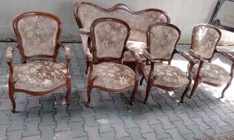 Chipendale zrestaurovaný 2+4 křesílka s područkami S.82
