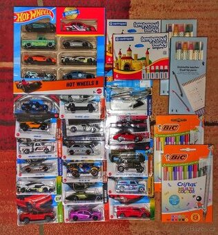 25x hot wheels autíčka, fixy, temperky