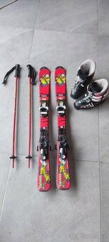 Dětské lyže délka 98 cm, lyžáky 253mm, hůlky 87 cm