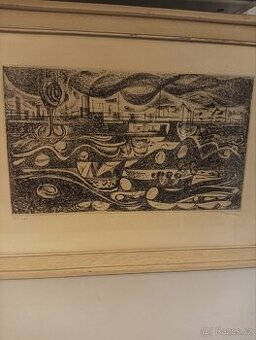 Obraz ,grafika ,F.Segert " Mostecko '