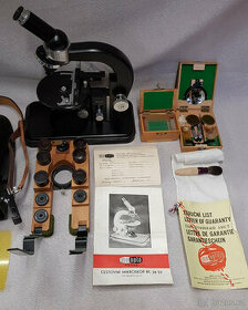 Cestovní mikroskop Meopta BC28 sbírkový stav +Carl Zeiss obj