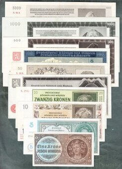 Staré bankovky válka PROTEKTORÁT KOMPLET SESTAVA NEPERFOROVA