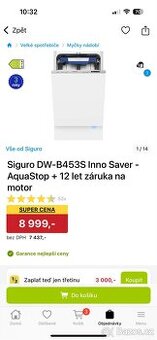 Zánovní vestavná myčka Siguro