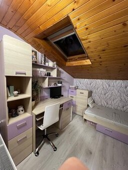 Dívčí dětský pokoj 7 dílů -postel, komoda, skříň, psací stůl