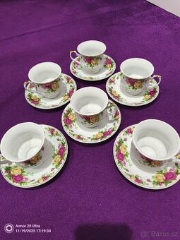 Sada šesti hrníčků a podšálků - květované