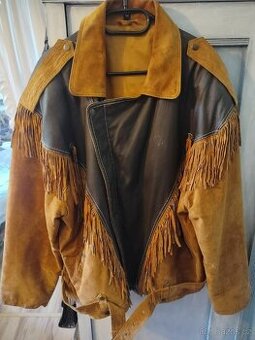 Pánská kožená bunda s třásněmi.