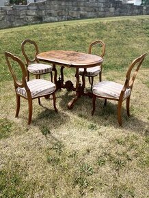 Starožitnost-Stůl a 4 židle biedermeier zrenovováno - 1