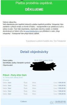 5 Vstupenek na koncert Pitbulla 18.6. 2025 v Praze.