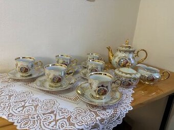Kávový/čajový set 15ks,TŘI GRÁCIE,zlatá/perleťová, nepoužité