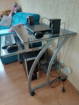 PC stůl - kov, sklo - 1
