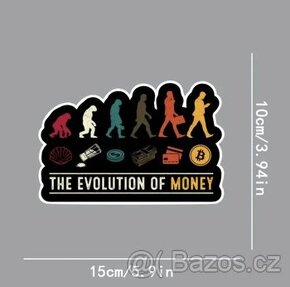 EVOLUCE PENĚZ - ƁITCOIN - voděodolná samolepka na auto