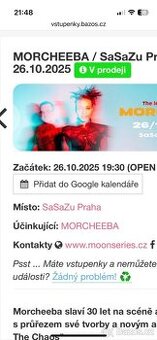 Prodám vstupenku Morcheba