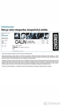 4 Vstupenky na koncert Calina 1.12. 2025 O2 Arena Praha