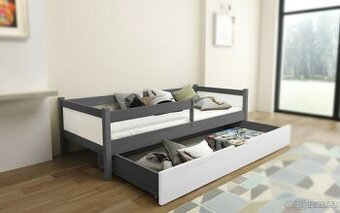 NOVÁ dětská postel BOROVICE grafit + MATRACE + ŠUPLÍK