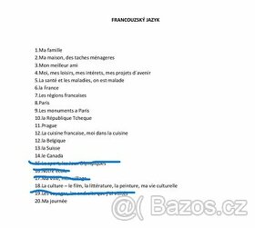 Maturitní otázky Francouzský jazyk