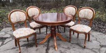 Masivní rozkládací stůl+4ks starožitných židlí