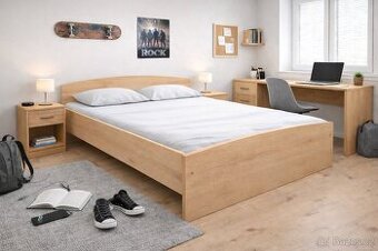 Dvoulůžková postel 160x200 včetně roštu. Dub sonoma