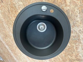 Kulatý černý granitový dřez značky TEKA včetně příslušenství