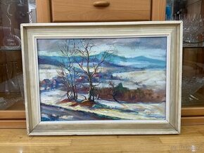 Obraz olej od Miroslava Chvosty zimní krajina