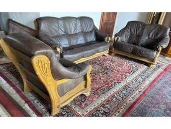 Dubová rustikální kožená sedačka, 3788