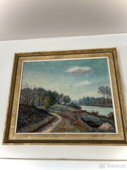 Olejomalba krajiny Poděbrad  – signováno H. Bohman, rám