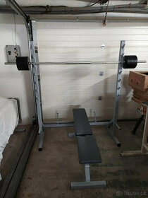 Polohovací lavice +stojan +osa 80kg závaží - 1