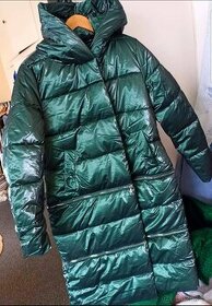 Překrásná zimní bunda lesklá nepromokavá, lahvově zelená xxl