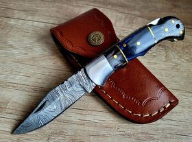 nový kapesní Damaškový nůž ručně vyroben + kožený pouzdro