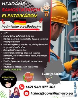 Hľadáme samostatných elektrikárov.