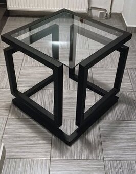 Designový konferenční stolek – ruční výroba, ocel + sklo - 1