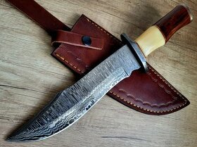velký lovecký Damaškový nůž BOWIE 33,5cm, handmade