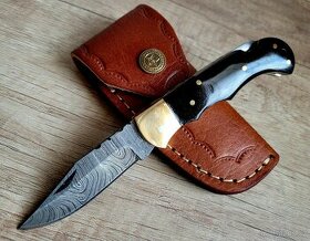 kapesní Damaškový nůž BUFFALO 16,5cm handmade+kožené pouzdro