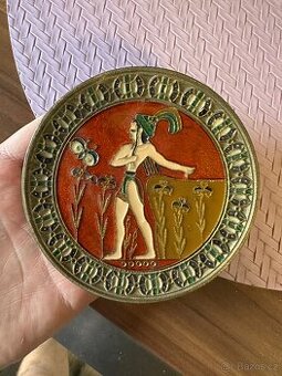 Retro Dekorativní smaltova ozdobná deska/podtacek bronz