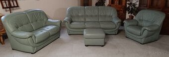Kožená, sedací souprava 3+2+1+taburet.