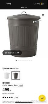 Koš s víkem, šedá, 40 l