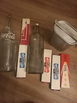 Staré lahve,tužky,vojenský ešus